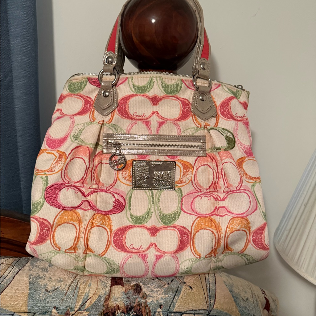 Coach Poppy Rehab Bag Multicolor Signature Tote - Pink, Green, Orange